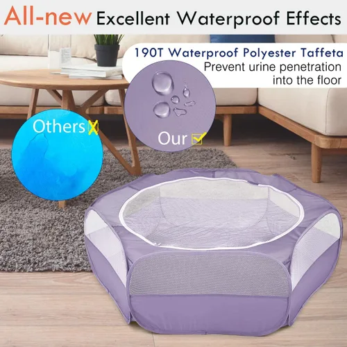 Miniatura 4 de Pawaboo Corralito para Animales Pequeños, Carpa de Jaula Impermeable para Mascotas Pequeñas con Cubierta con Cremallera, Cerca Portátil para Patio