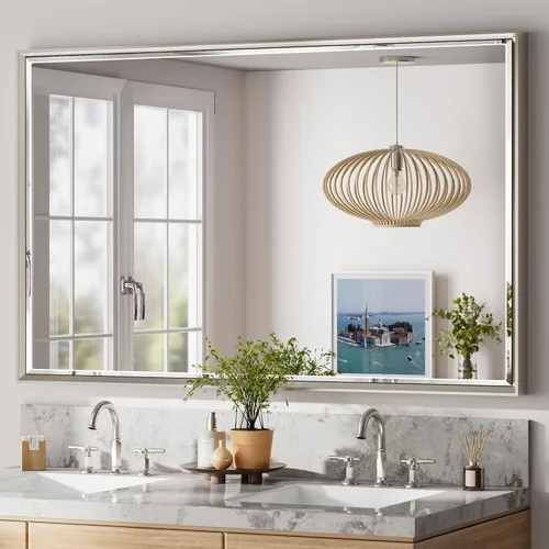 Miniatura 21 de Espejo de baño negro, espejo de baño biselado de 16 x 24 pulgadas para pared, espejo con marco negro antioxidante para decoración de baño, sala