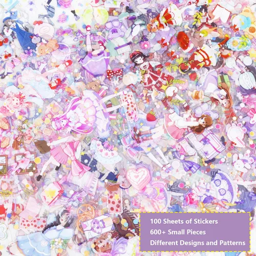 Miniatura 5 de Juego de 100 hojas de calcomanías Kawaii para álbumes de recortes para diario, calcomanías transparentes para diario, diarios basura, ideal