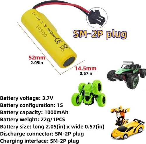 Miniatura 2 de 3 unids 3.7 V 1000 mAh batería de iones de litio con cable de carga USB para 1220A TB202 TB201 TM201 TM202 TC141 DE35 DE38 DE40 DE50 RC Stunt Car