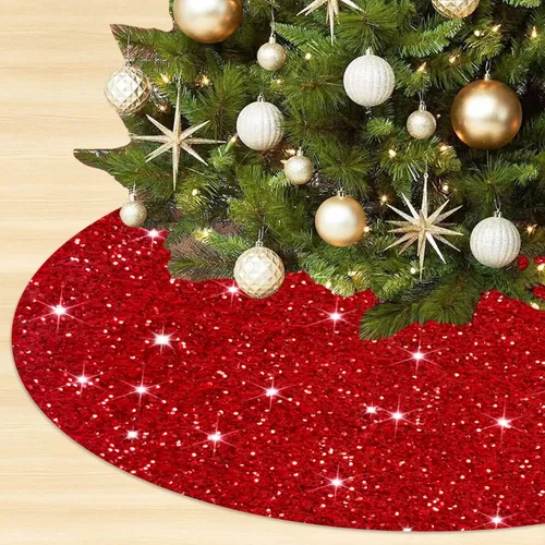 Miniatura 9 de Faldón para árbol de Navidad con lentejuelas doradas brillantes de 21 pulgadas, faldón de terciopelo con lentejuelas para árboles delgados, collar