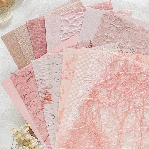 Miniatura 10 de Aromoty 20 piezas de papel artesanal para álbum de recortes, papel texturizado para manualidades, papel Morandi A5 en malla, tela de morera, mezcla