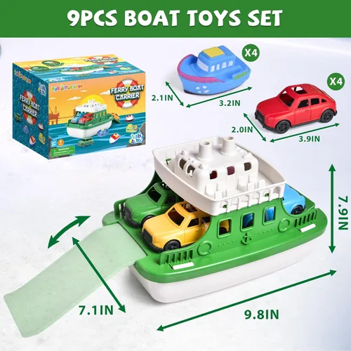 Miniatura 5 de Ferry Boat - Juguete de baño con mini coches, juego de agua flotante con chorros de barco para niños de 1 a 3 años y niños de 4 a 8 años