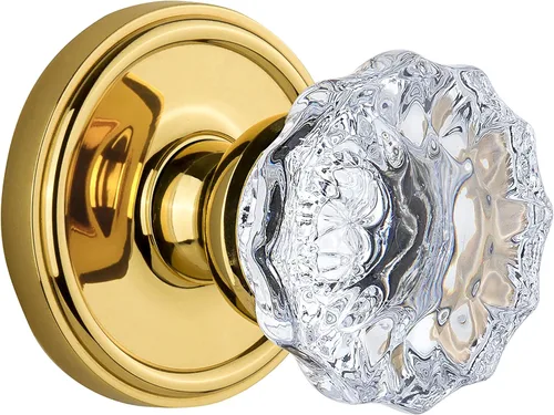 Grandeur 821497, Privacidad-2.375", Roseta Georgetown de latón pulido con pomo de cristal Fontainebleau