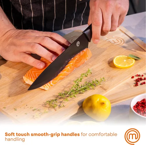 Miniatura 6 de MasterChef - Juego de cuchillos de cocina con bloque, 6 cuchillos de cocina y un soporte universal para cuchillos, hojas de acero inoxidable extra