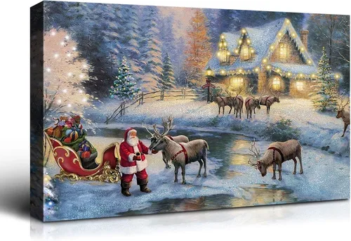 Miniatura 23 de Denozer - Arte de pared de muñeco de nieve de Navidad, impresiones artísticas sobre lienzo para dormitorio, sala de estar, decoración de pared