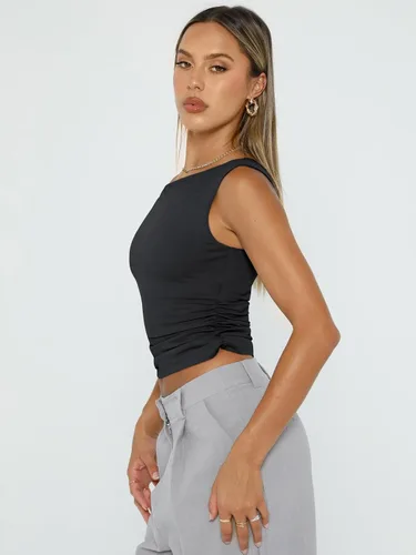 Miniatura 3 de Trendy Queen Camisetas sin mangas con hombros descubiertos para mujer, camisetas sin mangas para salir, ajustadas, trajes de verano Y2K 2024