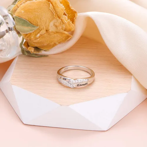 Miniatura 2 de I am Enough Rings 925 Sterling Silver CZ Ring Inspirational Jewelry Gift for Women Ring Size 6-9