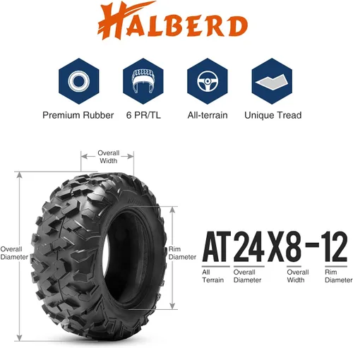 Miniatura 4 de HALBERD Neumáticos para ATV, 24x8-12 y 24x10-11 6PR 24x8x12 24x10x11 Todo Terreno ATV UTV Neumáticos todoterreno para Honda Fourtrax Rancher TRX400
