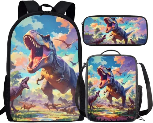 Miniatura 158 de HUGS IDEA Juego de 3 bolsas escolares con aislamiento térmico para el almuerzo, estuche para lápices