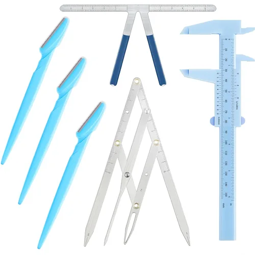 Weewooday 6 Piezas Reglas de Cejas para Tatuaje Regla de Posicionamiento de 3 Puntos Mini Calibrador Calibradores Vernier de Doble Escala Calibrador
