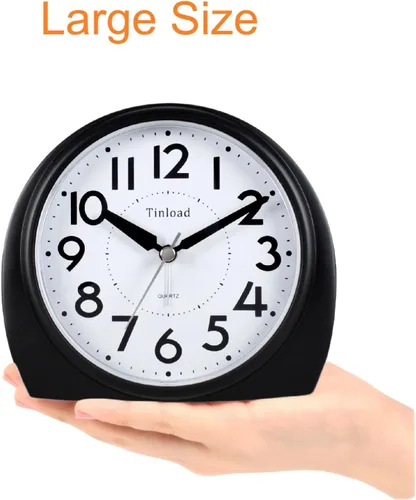 Miniatura 2 de Tinload Reloj despertador analógico grande de 5.5 pulgadas, silencioso, sin tictac, despertador suave, sonidos de pitido, aumento de volumen