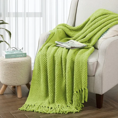 Miniatura 15 de Manta de tweed con borlas de flecos para sofá, decoración del hogar, cama, sofá, silla, 50 x 60 pulgadas, naranja óxido