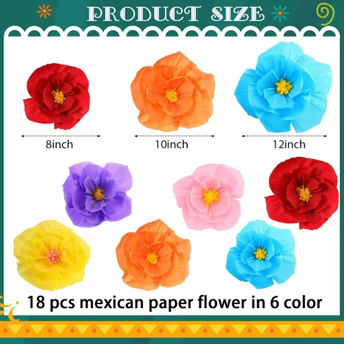 Miniatura 2 de TaoBary 18 flores de papel mexicanas para fiesta, crepé, flores de papel para carnaval, decoraciones de fiesta mexicana para bodas, cumpleaños