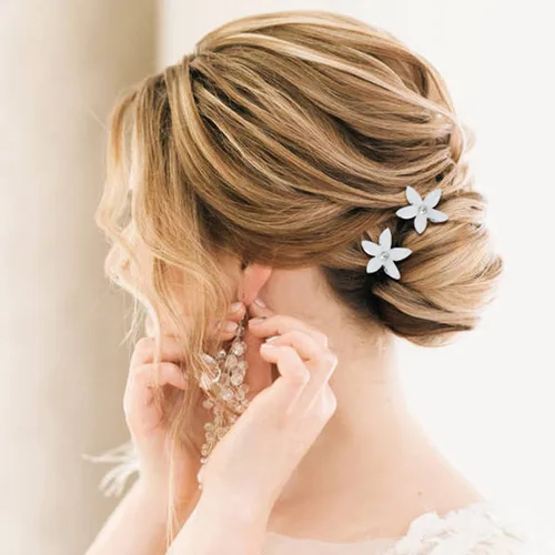 Miniatura 5 de inSowni Paquete de 128 horquillas de pelo en forma de U con diamantes de imitación de flor de perlas plateadas y diamantes de imitación para novias