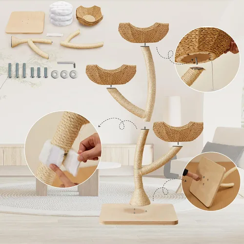 Miniatura 7 de Torre de Árbol para Gatos Moderna de 53" - Condominio para Gatos de Varios Niveles con Postes para Rascar para Gatos Pequeños y Grandes