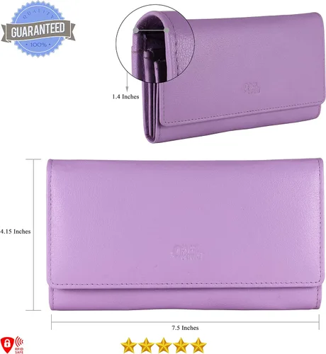 Miniatura 24 de Mou Meraki - Billetera o bolsa de mano de cuero genuino, con bloqueo de seguridad RFID, con escudo contra el robo de identidad, para mujeres