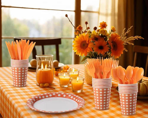 Miniatura 5 de Oudain 162 piezas de suministros de fiesta de Navidad para 20 invitados, 2 manteles a cuadros a cuadros, platos, vasos, servilletas, cuchillos