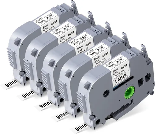 Miniatura 11 de Weemay Paquete de 4 cintas TZe-221 TZe221 compatibles con Brother TZ 0.354 in 0.35 cinta blanca laminada TZe TZ TZ221 TZ-221 3/8 etiqueta laminada