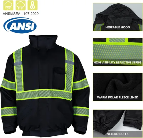 Miniatura 3 de VENDACE Chaquetas de Invierno Reflectantes de Alta Visibilidad Hi Vis para Hombres Forro Polar ANSI Clase 1 Negro (Negro, 3XL)