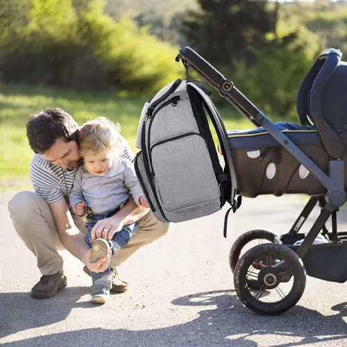 Miniatura 7 de Mancro - Mochila, pañalera, Mochila para pañales para papá y mamá, bolsa de viaje para mujeres y hombres, L, 1-gris