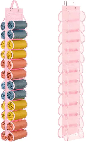 Miniatura 11 de Lirex Organizador de almacenamiento de leggings de yoga con 24 bolsillos, organizador plegable de tela Oxford para colgar en el armario, camisas