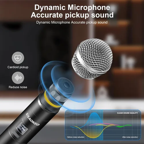 Miniatura 2 de Sistema de Micrófono Inalámbrico Aokeo, Juego de Micrófono Inalámbrico de Metal con Estuche, Micrófonos Dinámicos de Mano Inalámbricos para Cantar