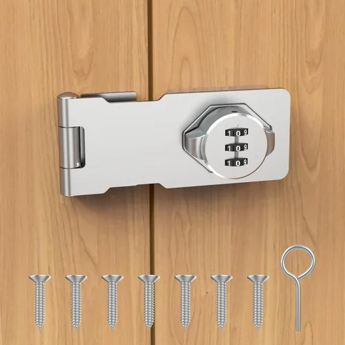 Miniatura 9 de Cerradura de puerta de armario combinada, cerradura de pestillo de puerta con código, cerradura de seguridad sin llave para puerta, puerta, Plateado