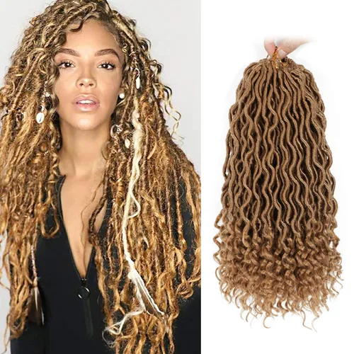 Miniatura 13 de Cabello de Ganchillo Goddess Locs - 8 Paquetes de 12 Pulgadas de Cabello Rizado Faux Locs de Ganchillo para Mujeres Negras, Cabello Rizado 1B-30#