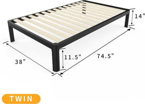 Miniatura 2 de MAF - Base de cama de plataforma de 14 pulgadas para cama individual con listones de madera, base de cama de metal resistente de 3500 libras