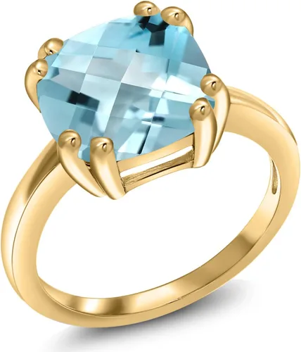 Miniatura 7 de Gem Stone King 3-5 Cttw Gemstone Birthstone Double Prong Solitaire Ring for Women 18K Yellow Gold Plated Silver Cushion 10MM Anniversary