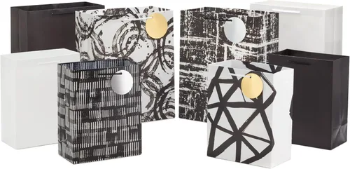 Hallmark Surtido de bolsas de regalo en blanco y negro (8 bolsas: 4 medianas 9", 4 grandes 13") para el día de San Valentín, bodas, graduaciones,