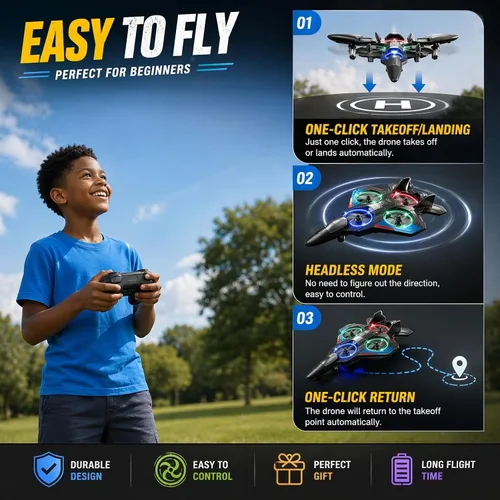 Miniatura 8 de Avión de control remoto para niños, juguete de avión de combate LED con 2 baterías, avión RC fácil de volar para principiantes, retención