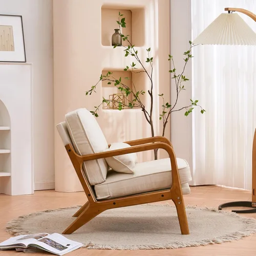 Miniatura 6 de Accent Chairs for Bedroom Upholstered Linen Armchair Lounge Chair with Extra-Thick Padded Backrest and Seat Cushion Sofa Chairs Single Reading