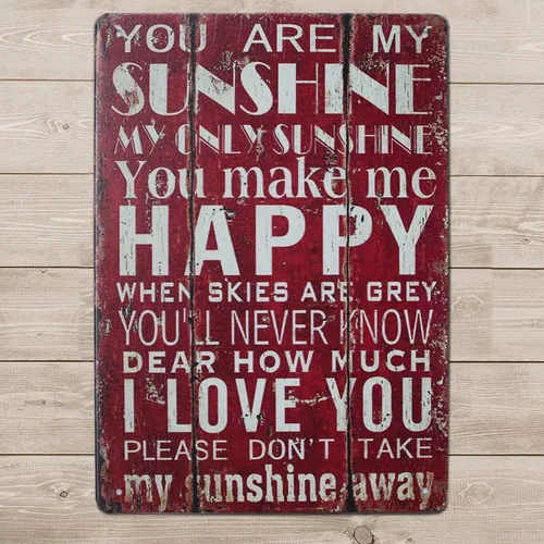 Miniatura 3 de ARTCLUB Letrero de metal con texto en inglés «You Are My Sunshine You Make Me Happy I Love You», placa de póster con frase vintage, para sala de Rojo