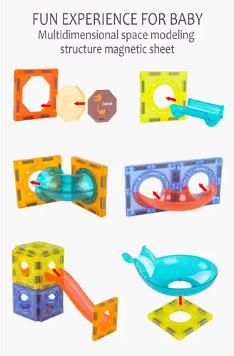 Miniatura 4 de UNIQUE KIDS Bloques de construcción de azulejos magnéticos con carrera de mármol iluminada y bola LED, juguetes STEM STEAM para niños de 3 a 10 años