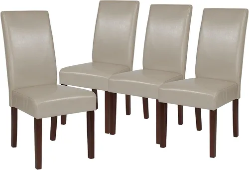 Miniatura 18 de Flash Furniture Greenwich Series Black LeatherSoft - Silla de comedor Parsons de mediados de siglo con parte trasera tapizada