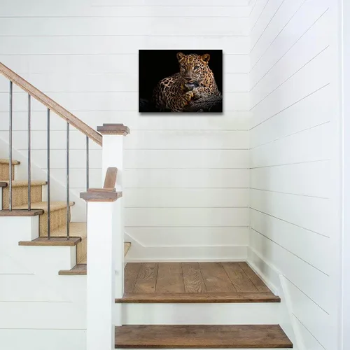 Miniatura 6 de Impresiones en lienzo de leopardo con fondo negro y vida silvestre dorada, arte de pared de leopardo y guepardo, ilustraciones para baño