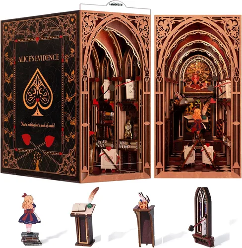 MiniCity - Kit de rincón de libros en miniatura, rompecabezas de madera 3D con luz LED para decoración de estantería (Alicia en el país de las