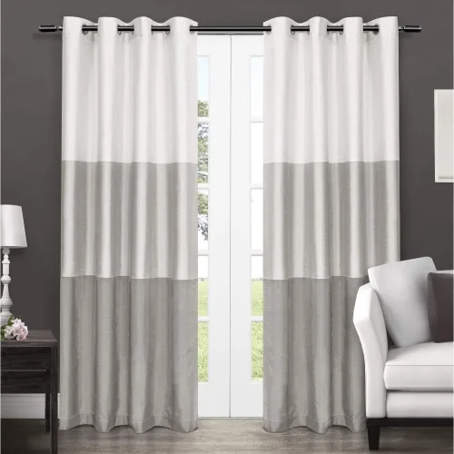 Miniatura 11 de Par de paneles de cortinas Exclusive Home Chateau a rayas de seda sintética con ojales en la parte superior, 54 x 84 pulgadas, Azul Verde Verde