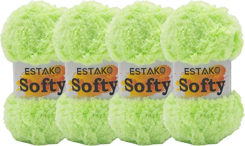 Miniatura 25 de Estako Softy 100% Poliéster Esponjoso Suave Grueso Peso #5 Hilado para Crochet y Tejido 3.52 oz (100 gr) 98 Yds (90 m) (9110 - Blanco)