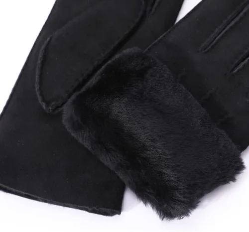 Miniatura 3 de Harssidanzar Guantes de cuero para hombre, puños de piel de oveja, forro de lana gruesa para invierno, clima frío, guantes de conducción KM043US