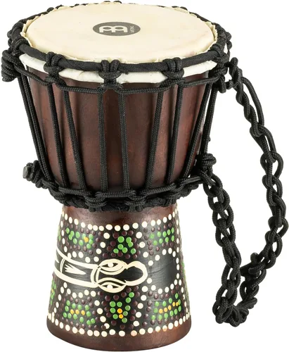 Mini tambor de mano Djembe para decoración de habitaciones - NO HECHO EN CHINA - Madera de caoba pintada a mano, 2 años de garantía Serpent