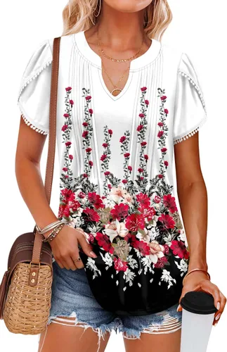 Miniatura 3 de BETTE BOUTIK Camisetas de verano para mujer, plisadas, sin mangas, túnica de manga corta
