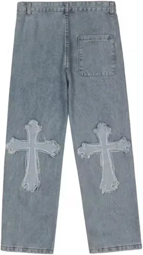 Miniatura 7 de KCLOT Jeans rectos estilo hip hop para hombre, de pierna ancha, estilo de los años 90