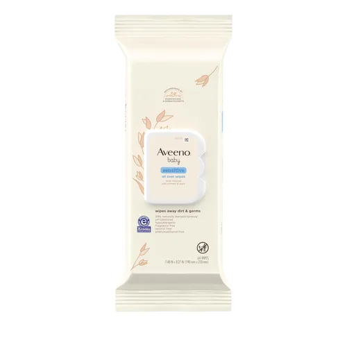 Aveeno Baby Toallitas sensibles con aloe y extracto de avena natural para cara, parte inferior, manos y cuerpo, pH equilibrado, hipoalergénico,