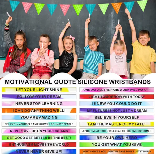 Miniatura 3 de Pulseras de silicona con cita motivacional, pulseras de goma inspiradoras de colores, pulseras elásticas unisex para niños y adolescentes, 20