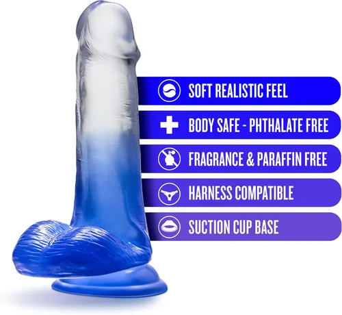 Miniatura 2 de Juguetes sexuales para adultos, B Yours Stella Blue, consolador de tacto real de 6.5 pulgadas de largo y 1.25 pulgadas de ancho, compatible con Azul