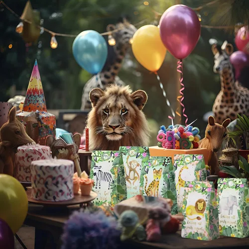 Miniatura 6 de Bolsas de Recuerdos de Fiesta Safari Acuarela - 24 Piezas Bolsas de Dulces de Fiesta de la Selva con Calcomanías - Bolsas de Regalo de Golosinas