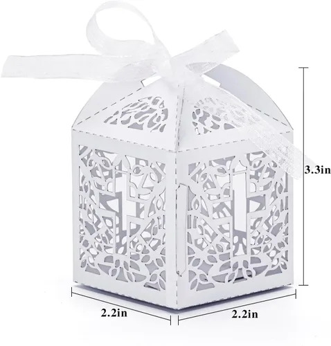 Miniatura 2 de Juego de 50 cajas de regalo con corte láser para bodas y fiestas con lazo